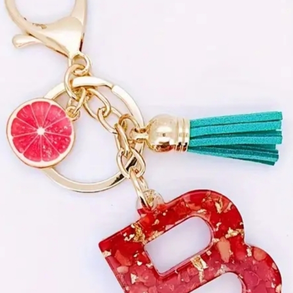 NEW! Resin Letter "B" Initial Keychain Purse 🎒 🚗 Charm w/ Fruit & Tassel - Picture 3 of 6